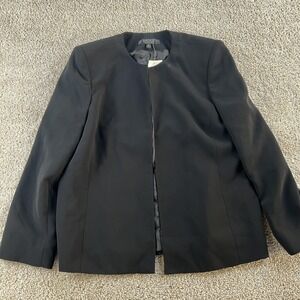 Vintage Kasper Blazer Jacket Womens 16 Black Open Front Lined Career Work Office